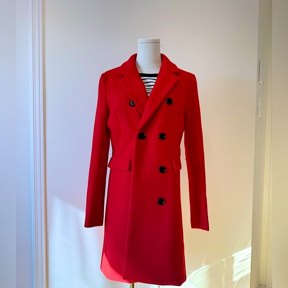 Allegra K Solid red Winter  Long Warm Pocketed Pea Coat size medium - Picture 2 of 7
